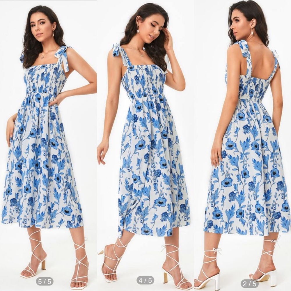 SHEIN All Over Floral Print Knot Shoulder Dress